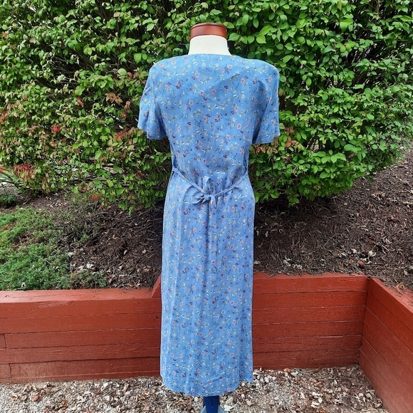 Vintage 90's Crochet Floral Button Down Midi Dress Embellished Prairie Boho - Picture 8 of 9